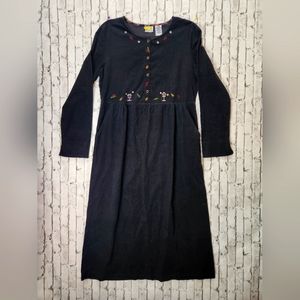 Vtg Bobbie Brooks black Corduroy MaxiDress Women's Christmas/Winter EMBROIDERED